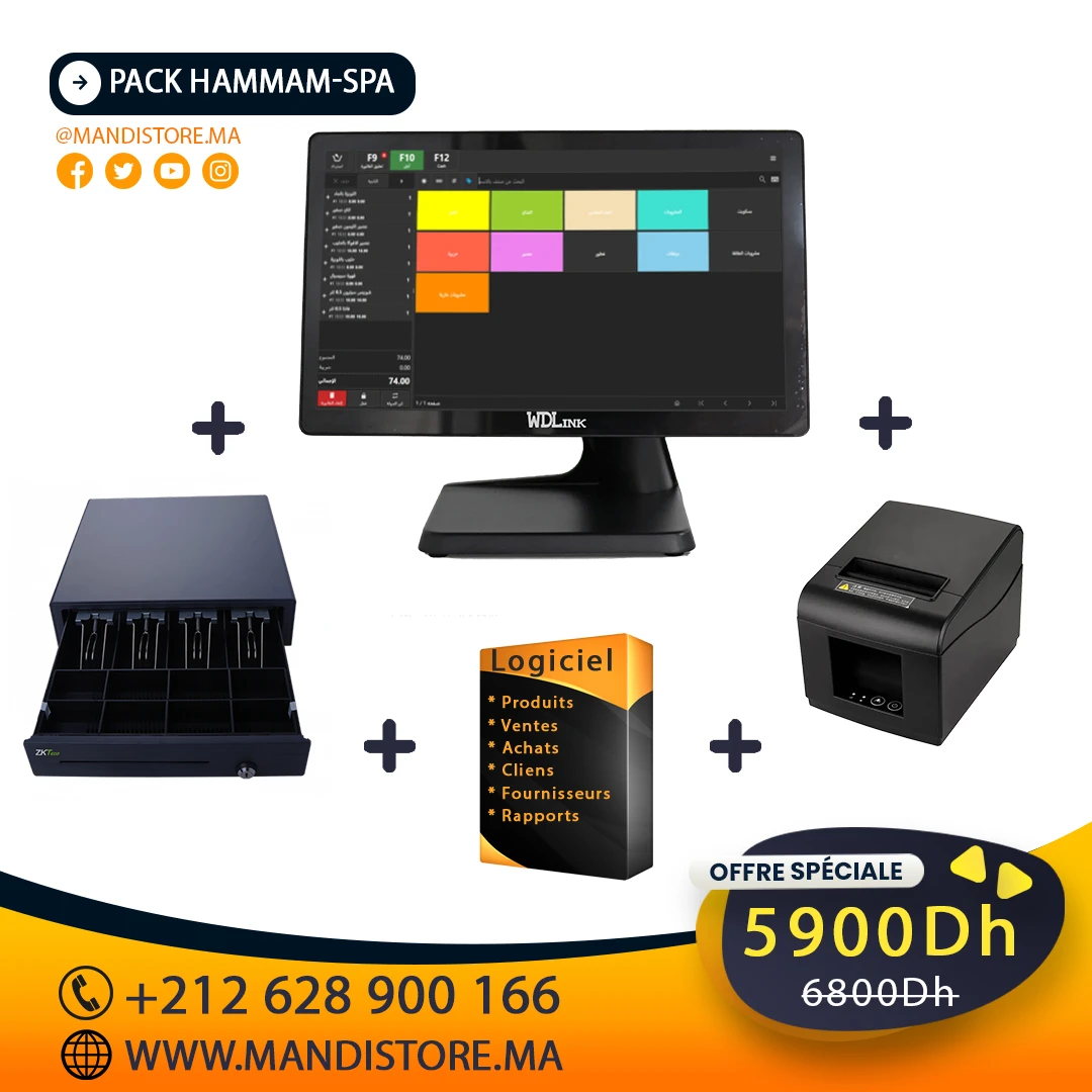 Pack Hammam-Spa Complet -  – Terminal Tactile, Imprimante, Tiroir Caisse, Logiciel - Wdlink