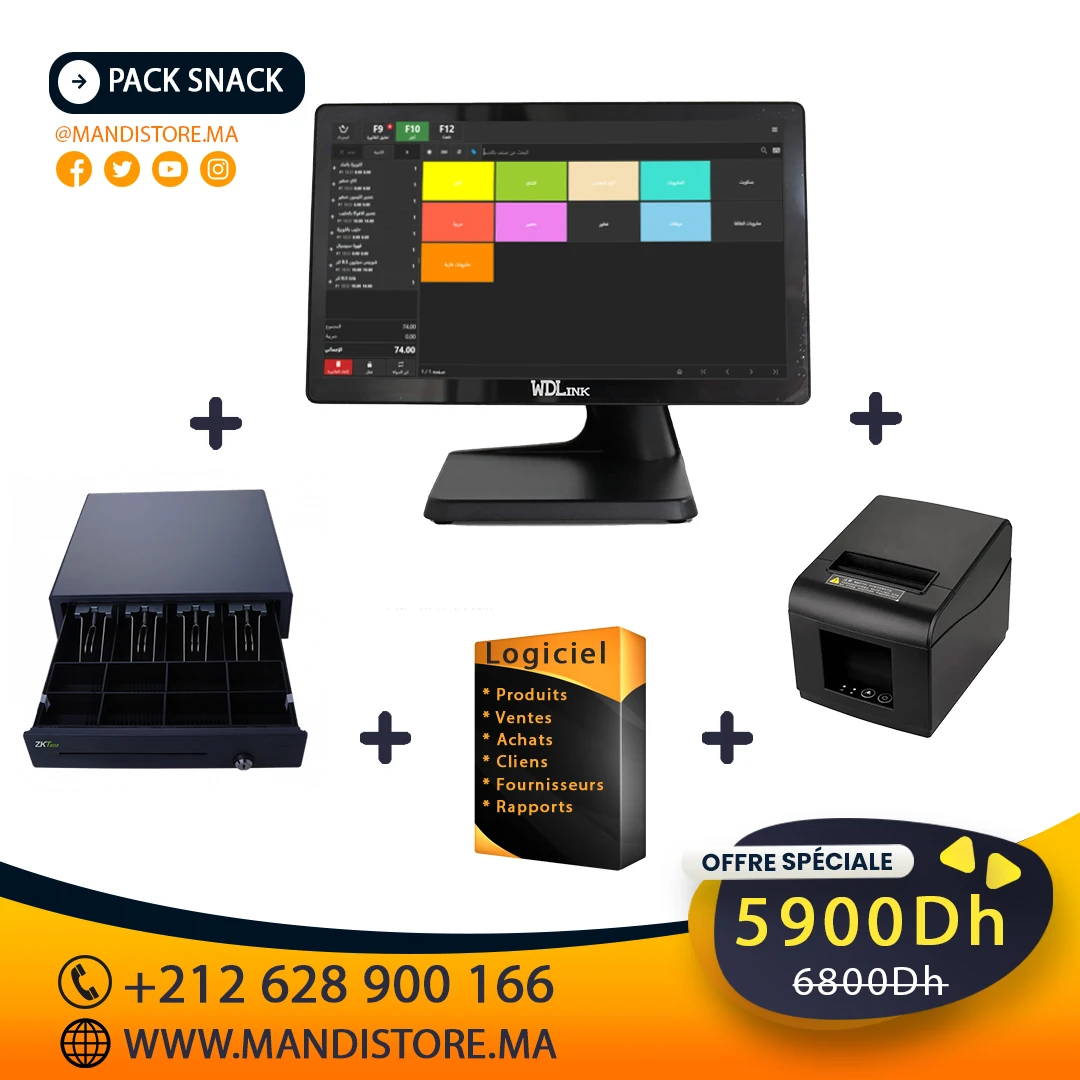 Pack Snack Restaurant – Terminal Tactile, Imprimante, Tiroir Caisse, Logiciel - Wdlink